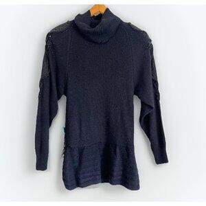 Vintage Raoul Women’s Large Tunic Sweater Silk Angora Black Artsy Beaded Glam